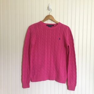 Ralph Lauren Sport women's pink cable knit crewneck sweater size large GUC